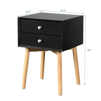 Side Table,Bedside Table With 2 Drawers And Rubber Wood Legs, Mid-Century Modern Storage Cabinet For Bedroom Living Room A.H.S.STORE
