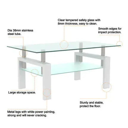 White Coffee Table, Clear Coffee Table, Modern Side Center Tables For Living Room, Living Room Furniture A.H.S.STORE