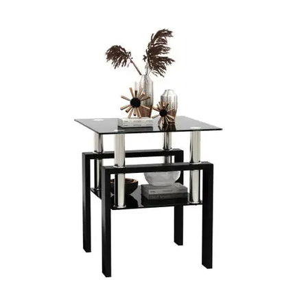 Modern Black Square Glass Table for Living Room A.H.S.STORE