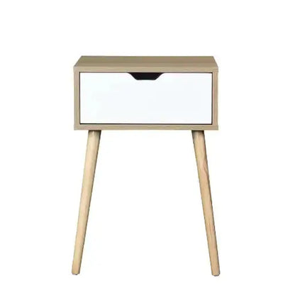 Side Table With 1 Drawer And Rubber Wood Legs, Mid-Century Modern Storage Cabinet For Bedroom Living Room Furniture A.H.S.STORE