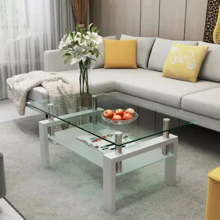 White Coffee Table, Clear Coffee Table, Modern Side Center Tables For Living Room, Living Room Furniture A.H.S.STORE