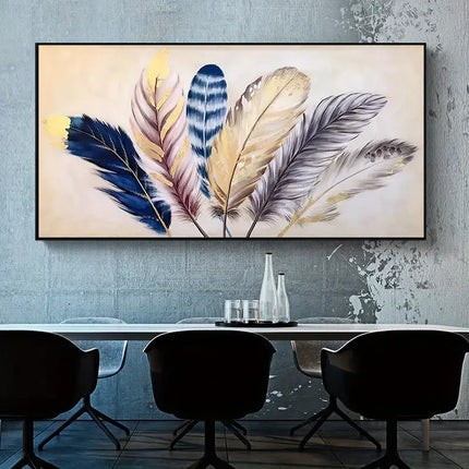 Gold Ribbon Feather Canvas Art for Home Interior Decor A.H.S.STORE