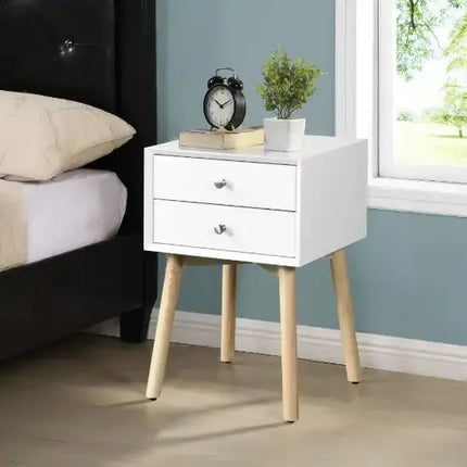 Side Table With 1 Drawer And Rubber Wood Legs, Mid-Century Modern Storage Cabinet For Bedroom Living Room Furniture A.H.S.STORE
