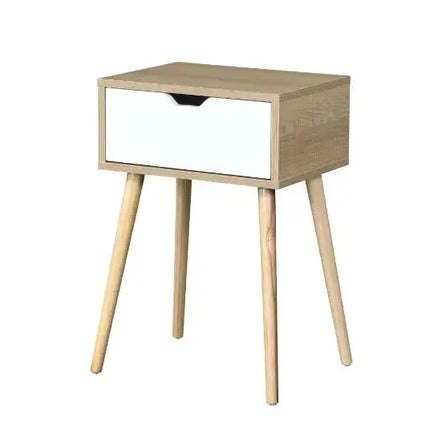 Side Table With 1 Drawer And Rubber Wood Legs, Mid-Century Modern Storage Cabinet For Bedroom Living Room Furniture A.H.S.STORE