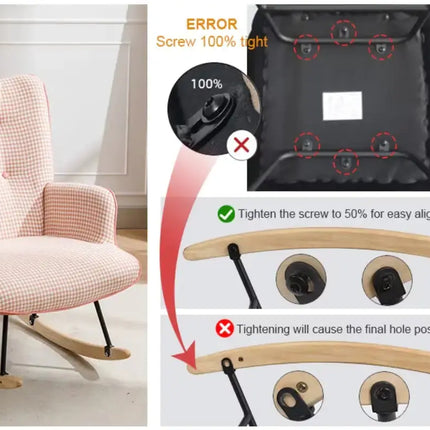 Soft Houndstooth Fabric Rocking Chair For The Baby Room, Comfortable Wingback Gliding Rocking Chair A.H.S.STORE