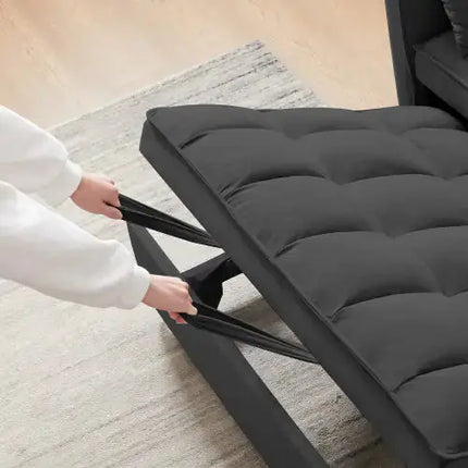 Modern Velvet Loveseat Futon Sofa Couch W  Pullout Bed,Small Love Seat Lounge Sofa W Reclining Backrest,Toss Pillows, Pockets,Furniture For Living Room,3 In 1 Convertible Sleeper Sofa Bed, Black A.H.S.STORE