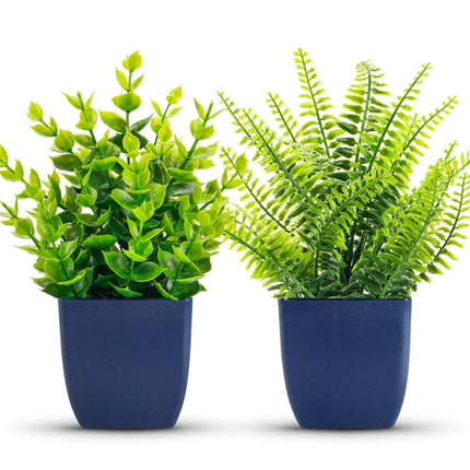Der Rose 2 Pack Fake Plants Small Artificial Plants in Blue Pots Faux Plants Indoor for Home Room Bathroom Living Room Decor A.H.S.STORE