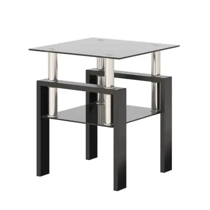 Modern Black Square Glass Table for Living Room A.H.S.STORE