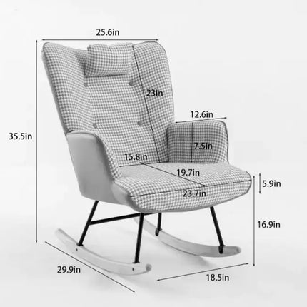 Soft Houndstooth Fabric Rocking Chair For The Baby Room, Comfortable Wingback Gliding Rocking Chair A.H.S.STORE
