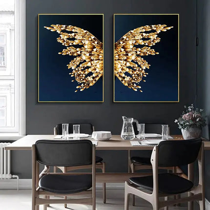 Abstract Gold Butterfly Wings Art for Living Room Decor A.H.S.STORE