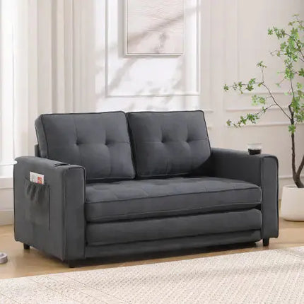 VIDEO Provided 3-in-1 Upholstered Futon Sofa Convertible Sofa Bed,Foldable Tufted Loveseat With Pull Out Sleeper Couch Bed A.H.S.STORE