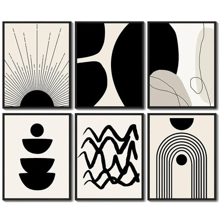 Drsoum Abstract Boho Wall Art Minimalist Geometric Framed Boho Room Decor Black Line Art Canvas Painting Mid Century Modern Prints Bohemian Posters for Living Room Bedroom 11x14in - Black Framed A.H.S.STORE