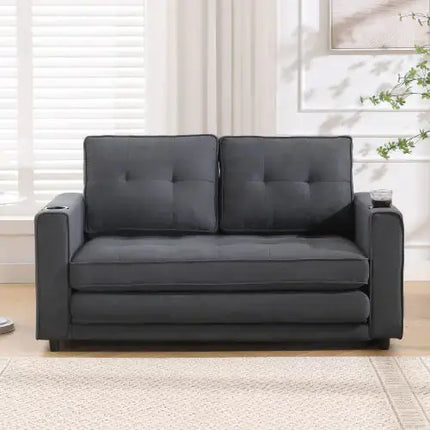 VIDEO Provided 3-in-1 Upholstered Futon Sofa Convertible Sofa Bed,Foldable Tufted Loveseat With Pull Out Sleeper Couch Bed A.H.S.STORE