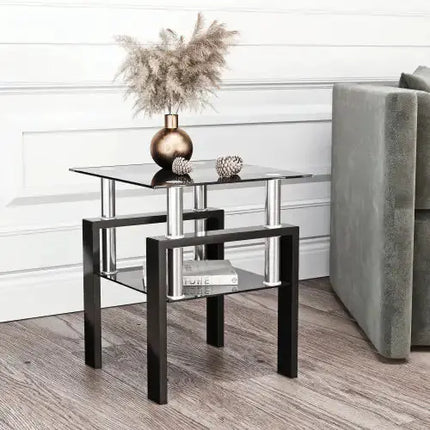 Modern Black Square Glass Table for Living Room A.H.S.STORE