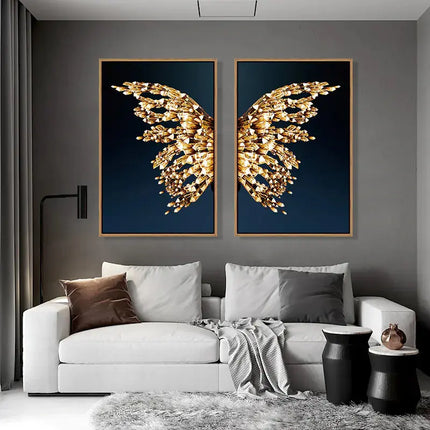 Abstract Gold Butterfly Wings Art for Living Room Decor A.H.S.STORE