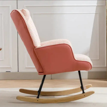 Soft Houndstooth Fabric Rocking Chair For The Baby Room, Comfortable Wingback Gliding Rocking Chair A.H.S.STORE