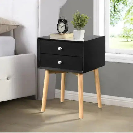 Side Table With 1 Drawer And Rubber Wood Legs, Mid-Century Modern Storage Cabinet For Bedroom Living Room Furniture A.H.S.STORE
