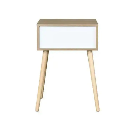 Side Table With 1 Drawer And Rubber Wood Legs, Mid-Century Modern Storage Cabinet For Bedroom Living Room Furniture A.H.S.STORE