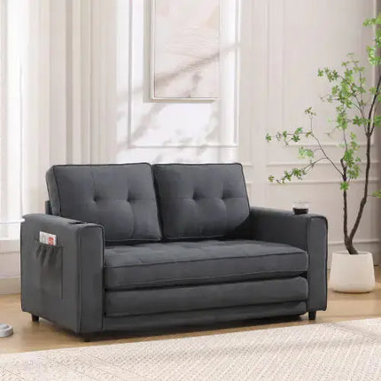 VIDEO Provided 3-in-1 Upholstered Futon Sofa Convertible Sofa Bed,Foldable Tufted Loveseat With Pull Out Sleeper Couch Bed A.H.S.STORE