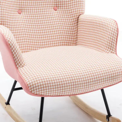 Soft Houndstooth Fabric Rocking Chair For The Baby Room, Comfortable Wingback Gliding Rocking Chair A.H.S.STORE