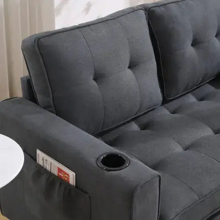 VIDEO Provided 3-in-1 Upholstered Futon Sofa Convertible Sofa Bed,Foldable Tufted Loveseat With Pull Out Sleeper Couch Bed A.H.S.STORE
