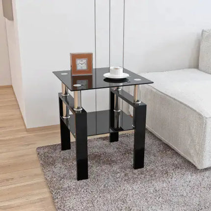 Modern Black Square Glass Table for Living Room A.H.S.STORE