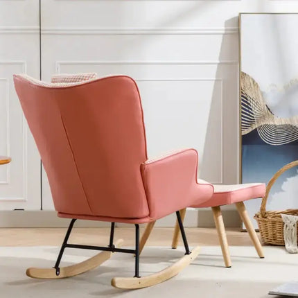 Soft Houndstooth Fabric Rocking Chair For The Baby Room, Comfortable Wingback Gliding Rocking Chair A.H.S.STORE