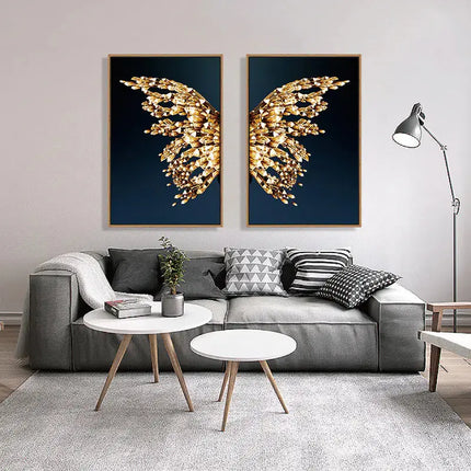 Abstract Gold Butterfly Wings Art for Living Room Decor A.H.S.STORE
