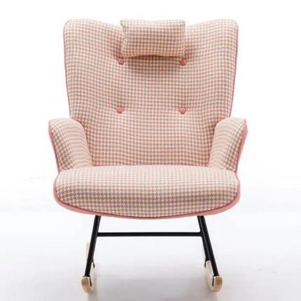 Soft Houndstooth Fabric Rocking Chair For The Baby Room, Comfortable Wingback Gliding Rocking Chair A.H.S.STORE