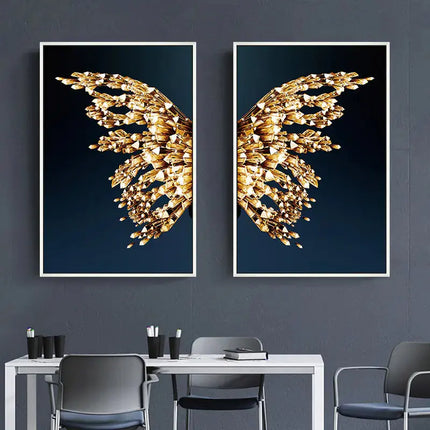 Abstract Gold Butterfly Wings Art for Living Room Decor A.H.S.STORE