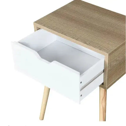 Side Table With 1 Drawer And Rubber Wood Legs, Mid-Century Modern Storage Cabinet For Bedroom Living Room Furniture A.H.S.STORE