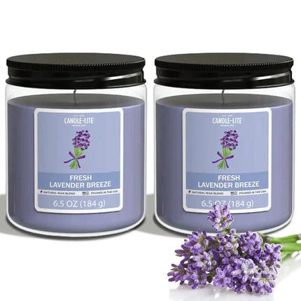 Candle-Lite Fresh Lavender Breeze Scented Candles Set Aromatherapy 2 Pack 6.5 oz Single-Wick Jar 40 Hours of Burn Time Perfect for Gifting and Celebration (Individual Box) A.H.S.STORE