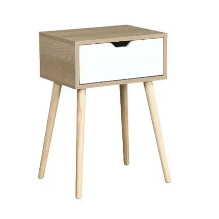 Side Table With 1 Drawer And Rubber Wood Legs, Mid-Century Modern Storage Cabinet For Bedroom Living Room Furniture A.H.S.STORE