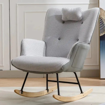 Soft Houndstooth Fabric Rocking Chair For The Baby Room, Comfortable Wingback Gliding Rocking Chair A.H.S.STORE