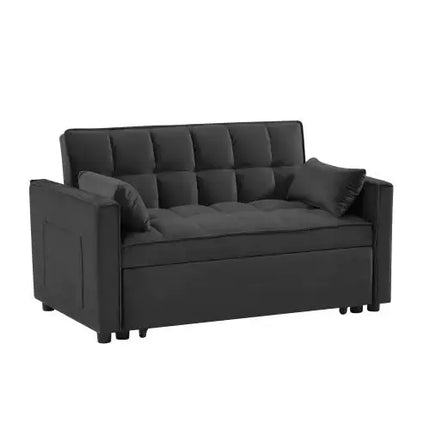 Modern Velvet Loveseat Futon Sofa Couch W  Pullout Bed,Small Love Seat Lounge Sofa W Reclining Backrest,Toss Pillows, Pockets,Furniture For Living Room,3 In 1 Convertible Sleeper Sofa Bed, Black A.H.S.STORE