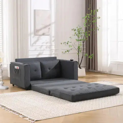 VIDEO Provided 3-in-1 Upholstered Futon Sofa Convertible Sofa Bed,Foldable Tufted Loveseat With Pull Out Sleeper Couch Bed A.H.S.STORE
