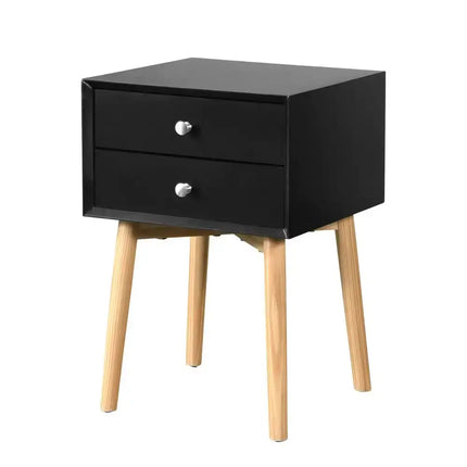 Side Table,Bedside Table With 2 Drawers And Rubber Wood Legs, Mid-Century Modern Storage Cabinet For Bedroom Living Room A.H.S.STORE