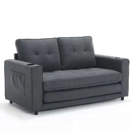 VIDEO Provided 3-in-1 Upholstered Futon Sofa Convertible Sofa Bed,Foldable Tufted Loveseat With Pull Out Sleeper Couch Bed A.H.S.STORE
