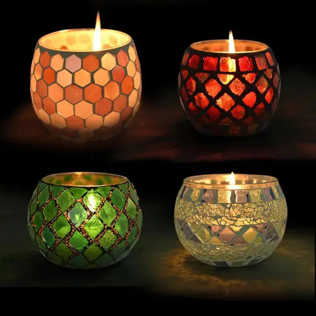 Votive Candle Holder Tea Lights - Glass Candle Holders Mosaic Tealight Candle Holder Candle Jar Cup for Wedding Centerpiece Party Table Decorations Valentines Day Decor A.H.S.STORE