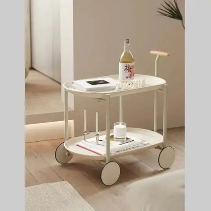 Movable Small Pushcart Inimalist Style Coffee Table Storage Cart Double-layer Modern Sofa Side Bedroom Leisure A.H.S.STORE