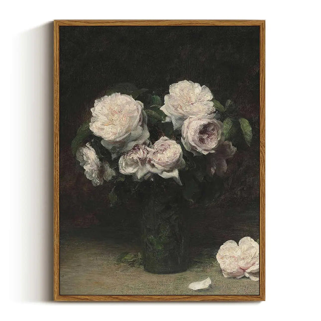 VIYYIEA Floral Framed Wall Art Rose Flower Vintage Art Decor Room Aesthetic 12x16 Inch Canvas Print Art Farmhouse Still Life Painting Wall Decor for Bedroom Bathroom Office A.H.S.STORE