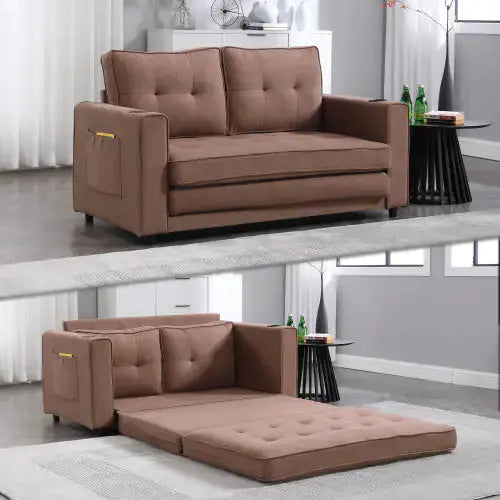 VIDEO Provided 3-in-1 Upholstered Futon Sofa Convertible Floor Sofa Bed,Foldable Tufted Loveseat With Pull Out Sleeper Couch Bed A.H.S.STORE
