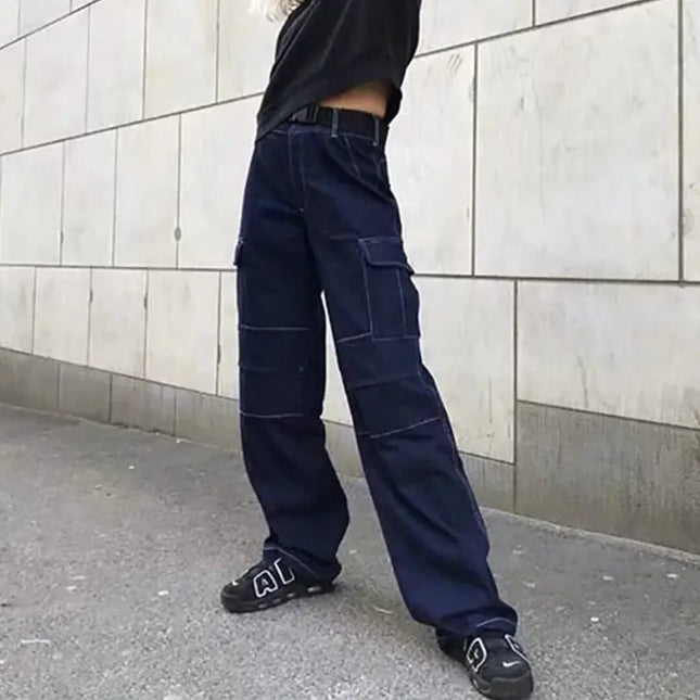 High-Waisted Loose Fit Women's Cargo Denim Pants A.H.S.TechGadgetsSTORE
