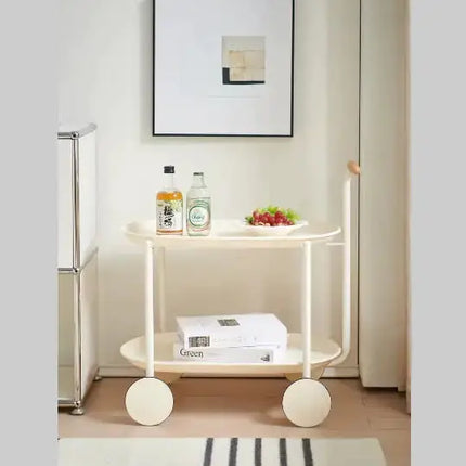 Movable Small Pushcart Inimalist Style Coffee Table Storage Cart Double-layer Modern Sofa Side Bedroom Leisure A.H.S.STORE