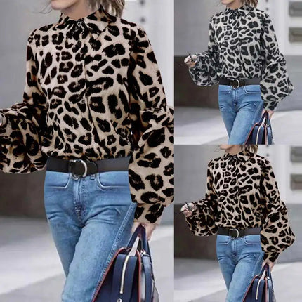 Loose Fit Leopard Print Long Sleeve Shirt for Women A.H.S.TechGadgetsSTORE