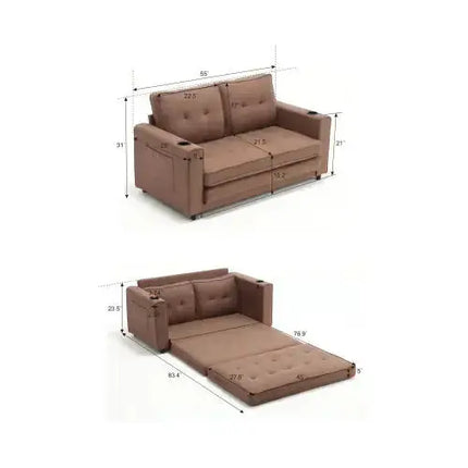 VIDEO Provided 3-in-1 Upholstered Futon Sofa Convertible Floor Sofa Bed,Foldable Tufted Loveseat With Pull Out Sleeper Couch Bed A.H.S.STORE