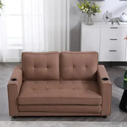 VIDEO Provided 3-in-1 Upholstered Futon Sofa Convertible Floor Sofa Bed,Foldable Tufted Loveseat With Pull Out Sleeper Couch Bed A.H.S.STORE