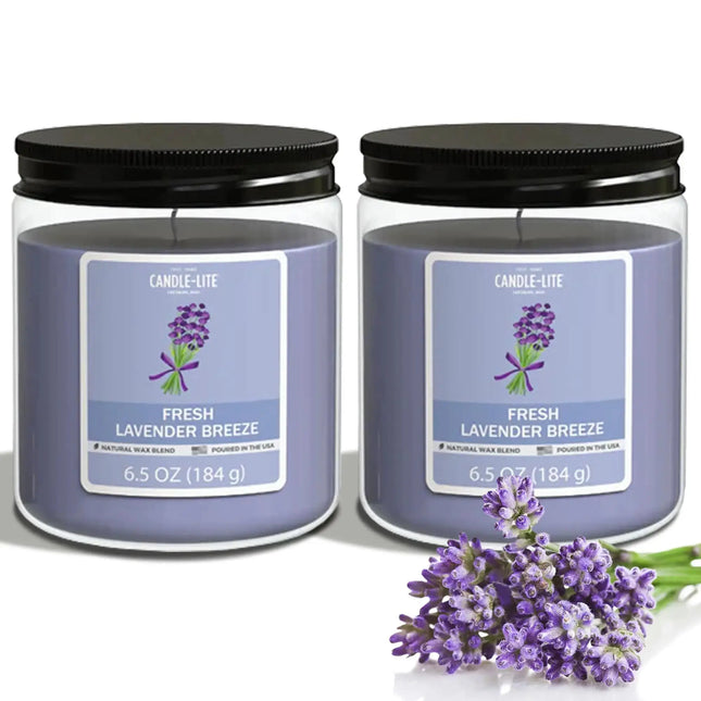 Candle-Lite Fresh Lavender Breeze Scented Candles Set Aromatherapy 2 Pack 6.5 oz Single-Wick Jar 40 Hours of Burn Time Perfect for Gifting and Celebration (Individual Box) A.H.S.STORE