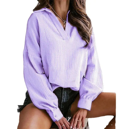 Lapel Lantern Long Sleeve Solid Color Shirt A.H.S.TechGadgetsSTORE