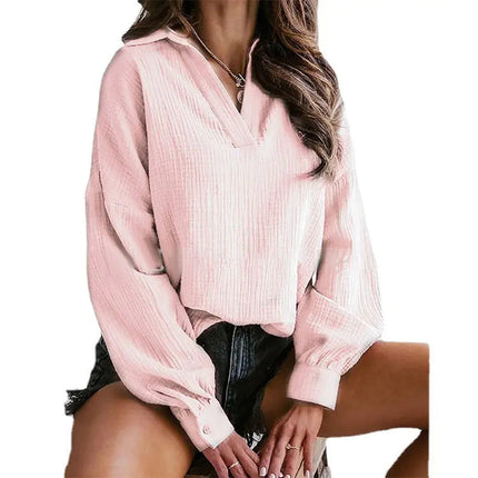 Lapel Lantern Long Sleeve Solid Color Shirt A.H.S.TechGadgetsSTORE